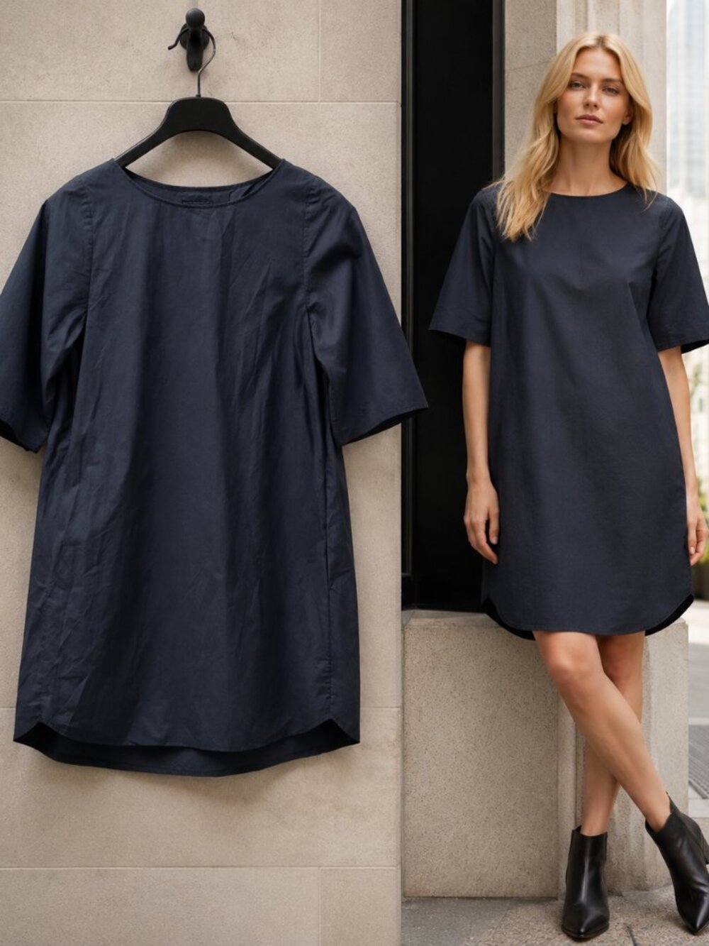 COS Navy Cotton Shift Dress S (EUR 36) 100 Cotton Travel Event Work Resort Beach